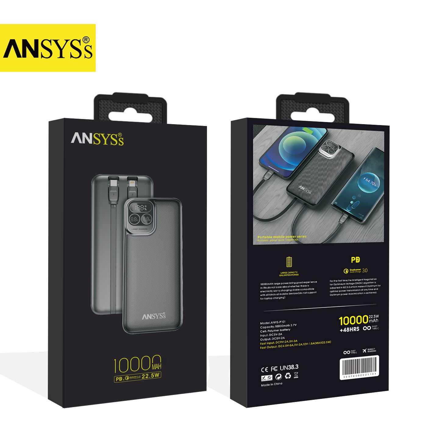 10K mAh PB-110 2in1 Bulit-in cables