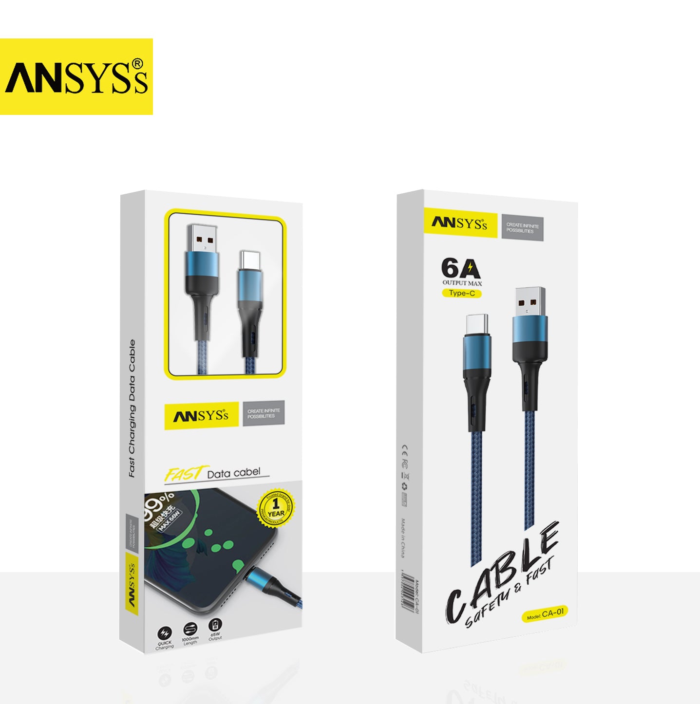 Type C Cable CA-01TBL Blue 6A 60W 1M