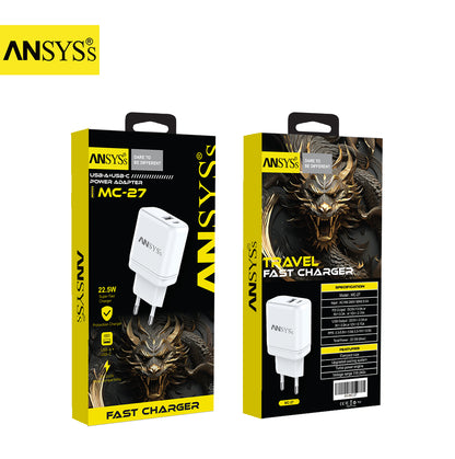 USB-A + USB-C 22.5W Travel Fast Charger MC-27